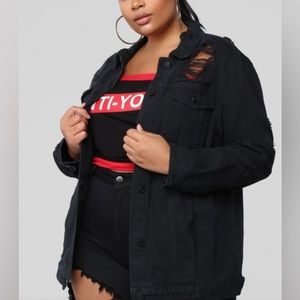 BNWT Fashion Nova Black Distressed denim jacket
